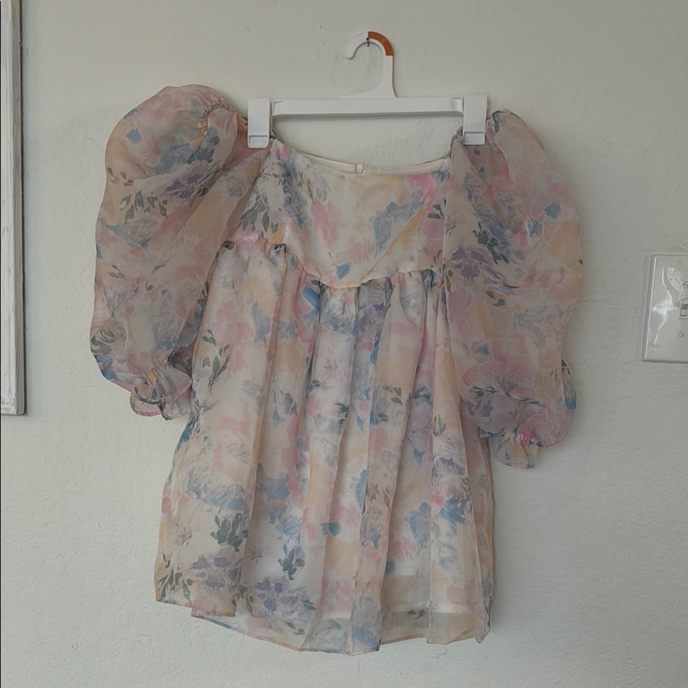 Floral Chiffon Puff Sleeve Top